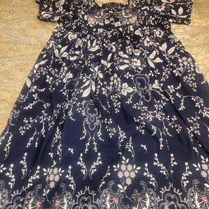 Floral Short Slevees, Pockets Cotton Maxi Dress Size 1X B 52"